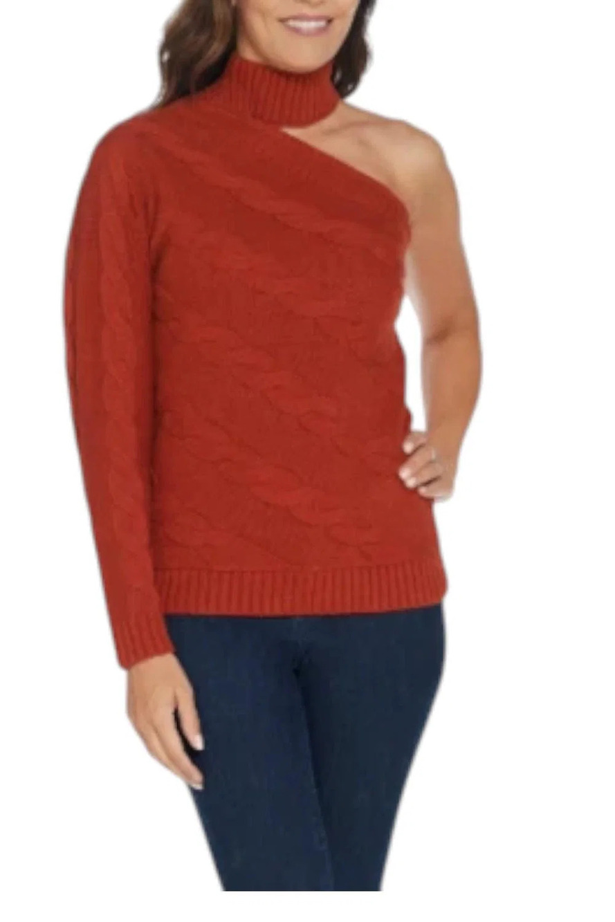 GILI Women's One Shoulder Cable Knit Sweater Rust - Regular